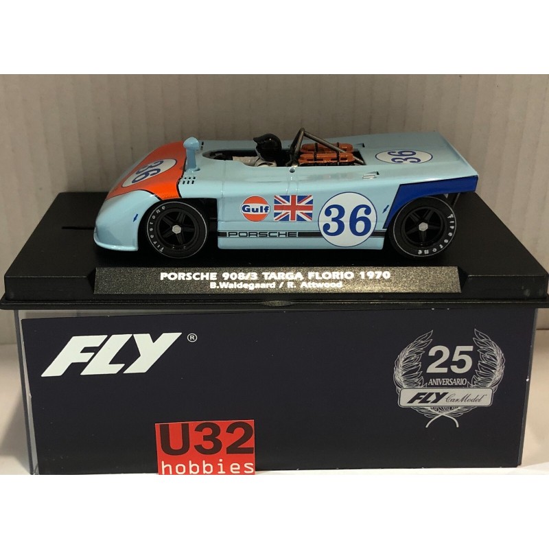 SLOT CAR FLY A2501  PORSCHE 908/3 -36 TARGA FLORIO 1970 GULF WALDEGAARD-ATTWOOD