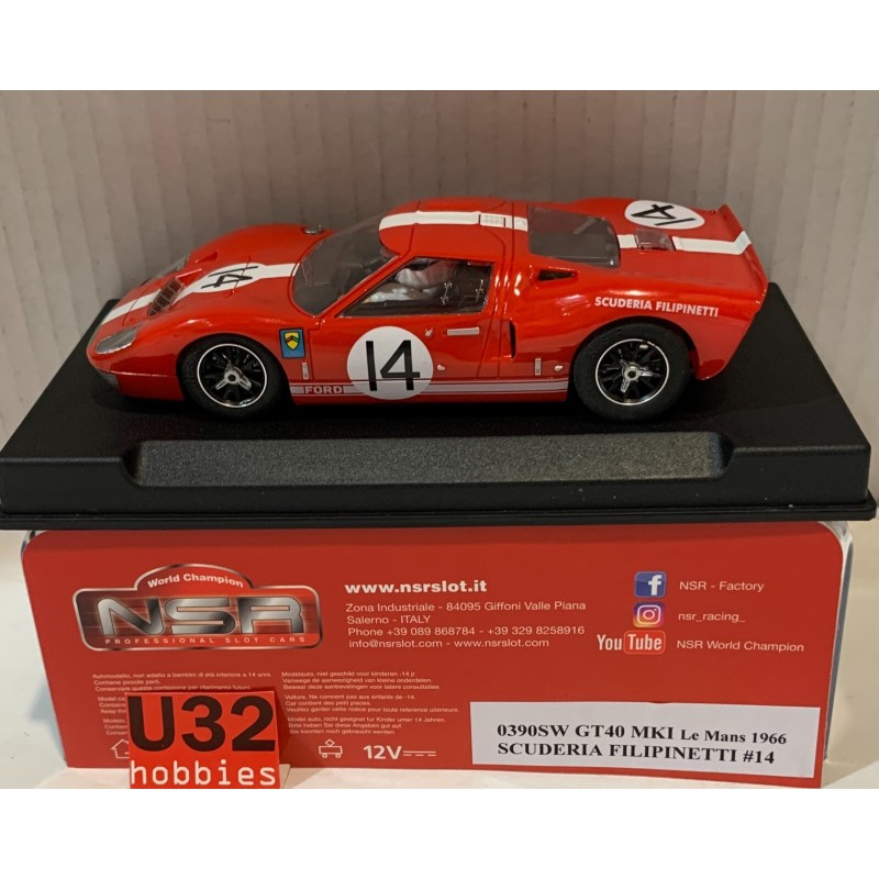 SLOT CAR NSR 0390SW FORD GT40 MKI -14 LE MANS 1966 SCUDERIA FILIPINETTI