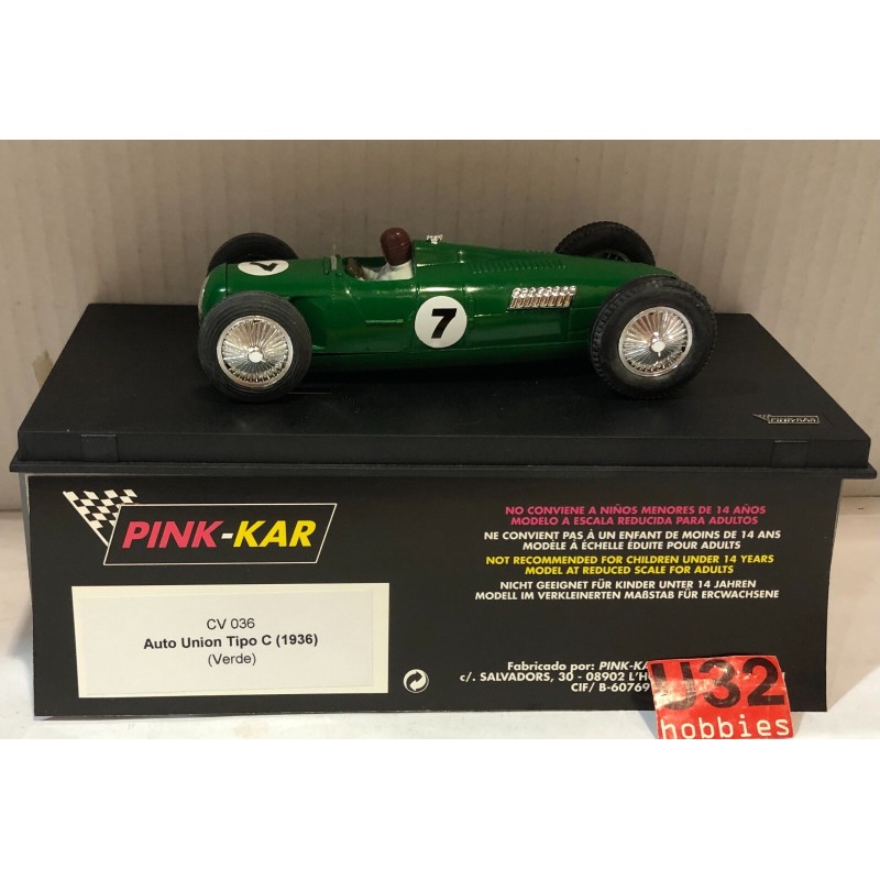 SLOT CAR PINK-KAR CV036 AUTO UNION TYPE C -7 F1 1936  B.ROSEMEYER  VERDE