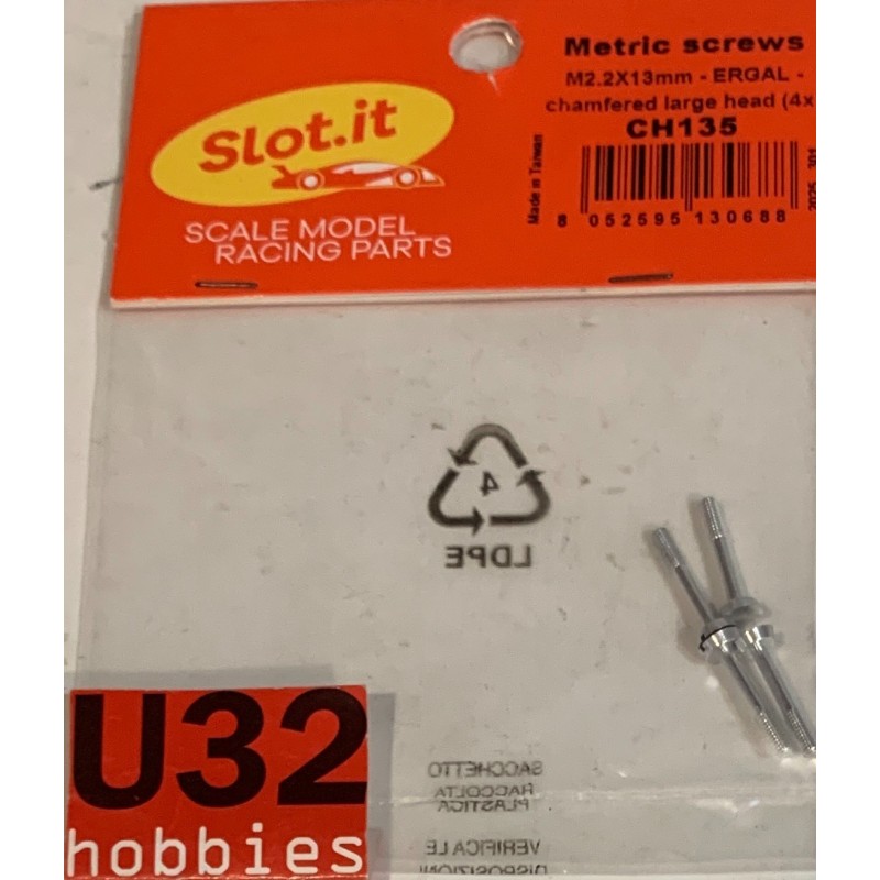 SLOT CAR SLOT.IT CH135 TORNILLO M2.13mm ERGAL CABEZA GRANDE 4 UNIDADES