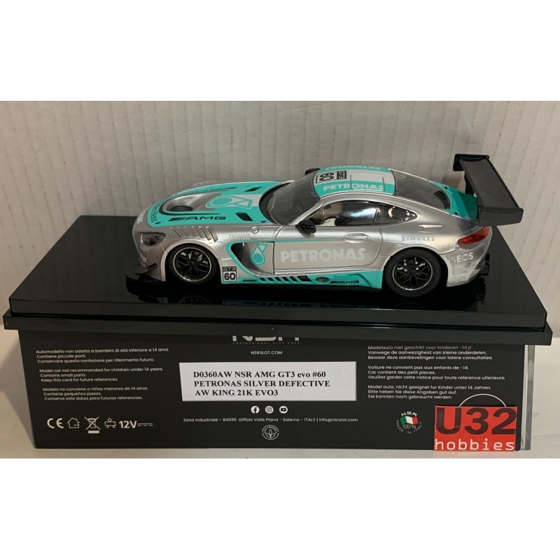 SLOT CAR NSR D0360AW MERCEDES AMG GT3 EVO -60 PETRONAS SILVER