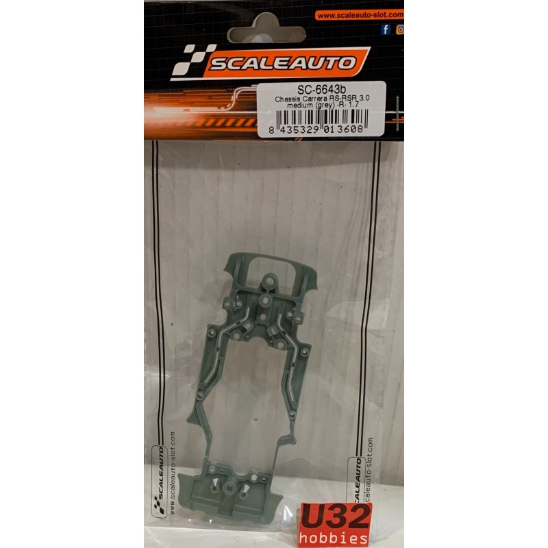 SLOT CAR SCALEAUTO SC-6643B CHASIS PORSCHE CARRERA RS-RSR 3.0 MEDIUM GRIS R 1.7