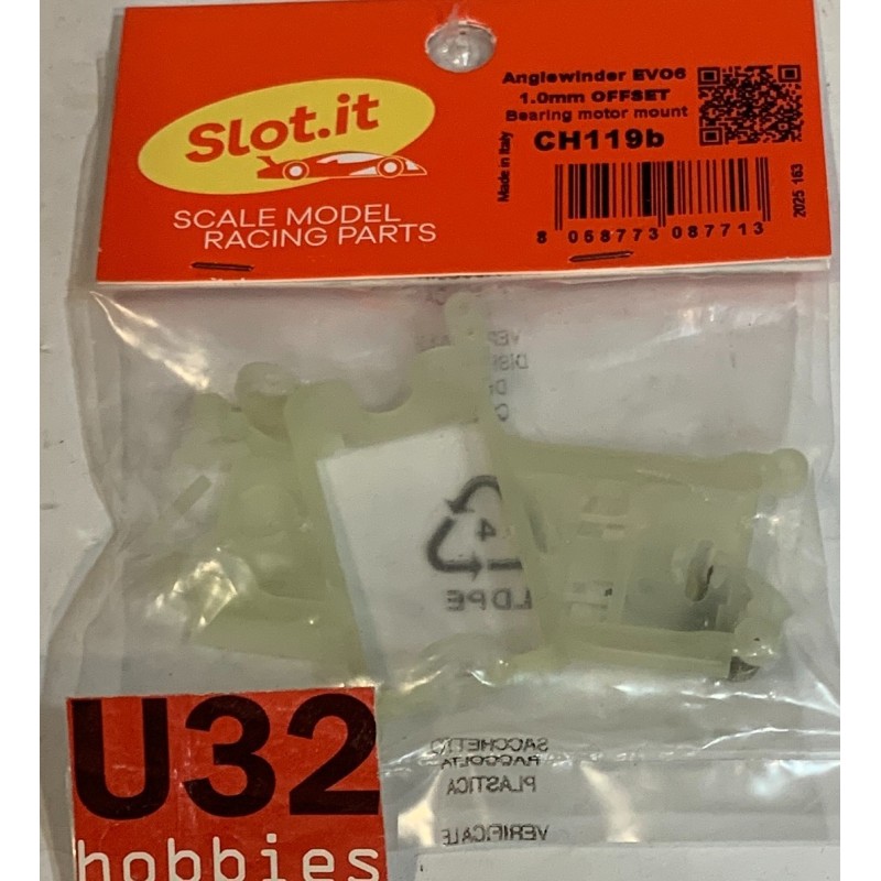 SLOT CAR SLOT.IT CH119B SOPORTE MOTOR ANGLEW 1mm OFFSET HARD EVO6 RODAMIENTOS
