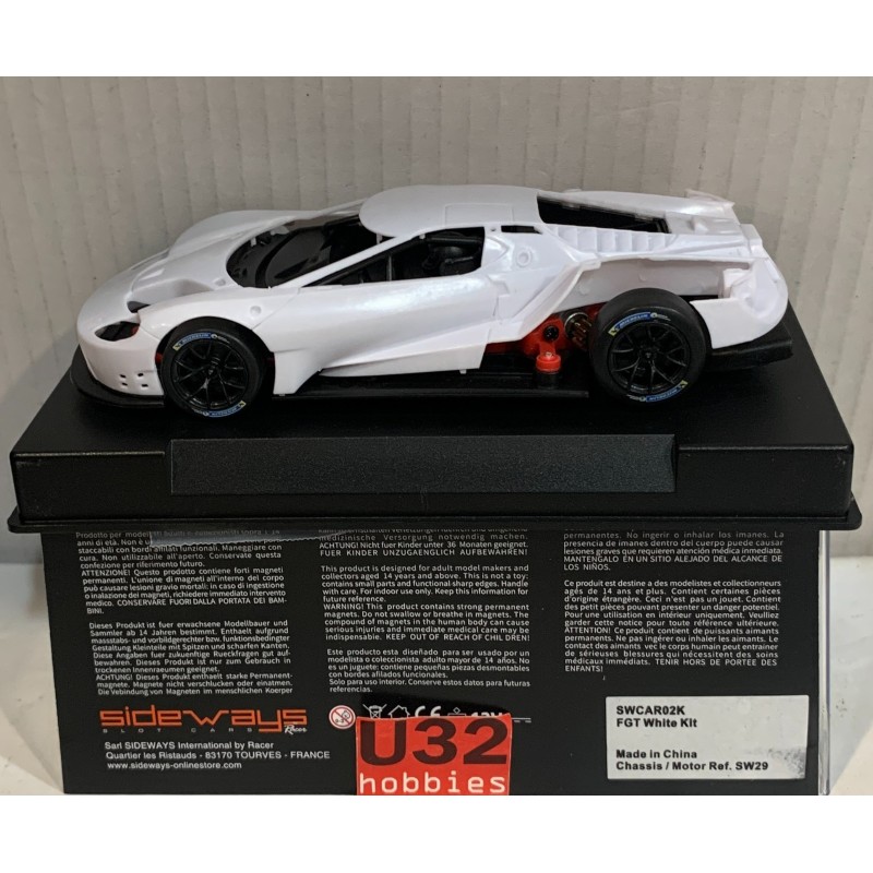 SLOT CAR RACER SIDEWAYS SWCAR02K FORD GT WHITE COMPLETE KIT