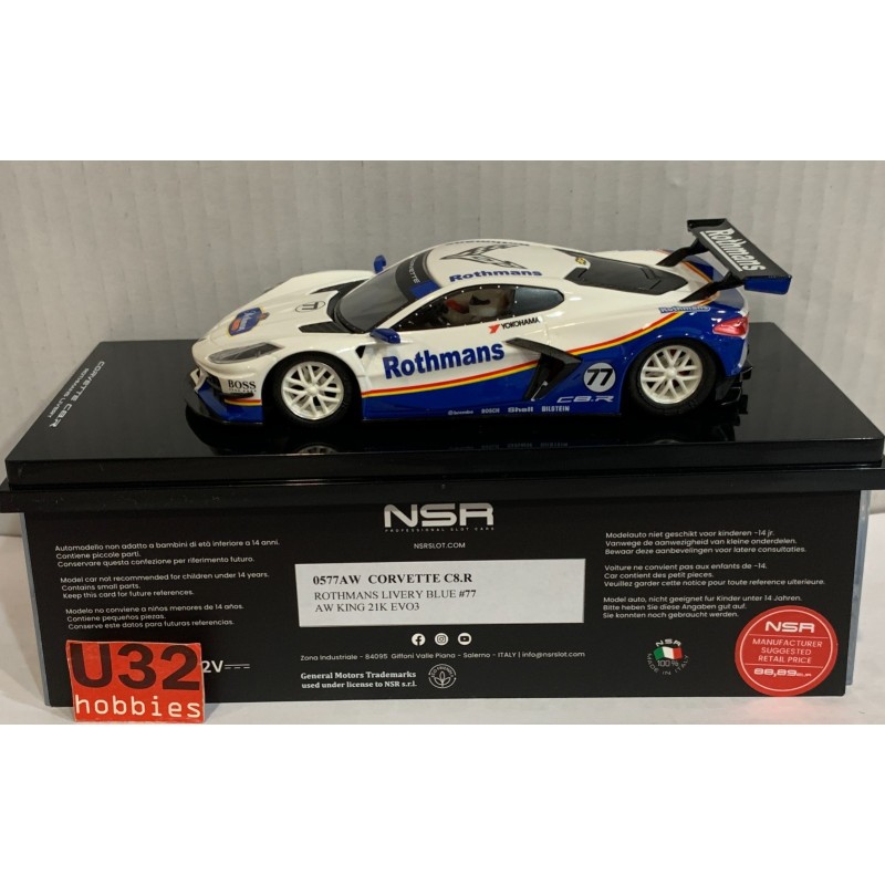 SLOT CAR NSR 0577AW CORVETTE C8.R -77 ROTHMANS BLUE